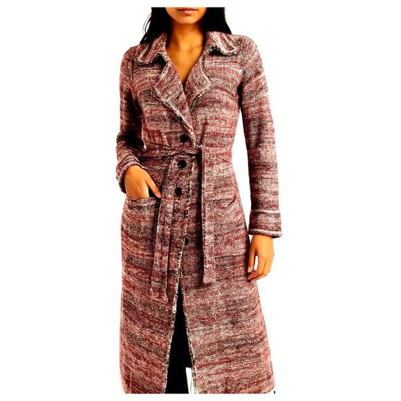 Free People Boho Knit Duster Fringe Hem Belted Longline Sweater XS - Picture 1 of 10